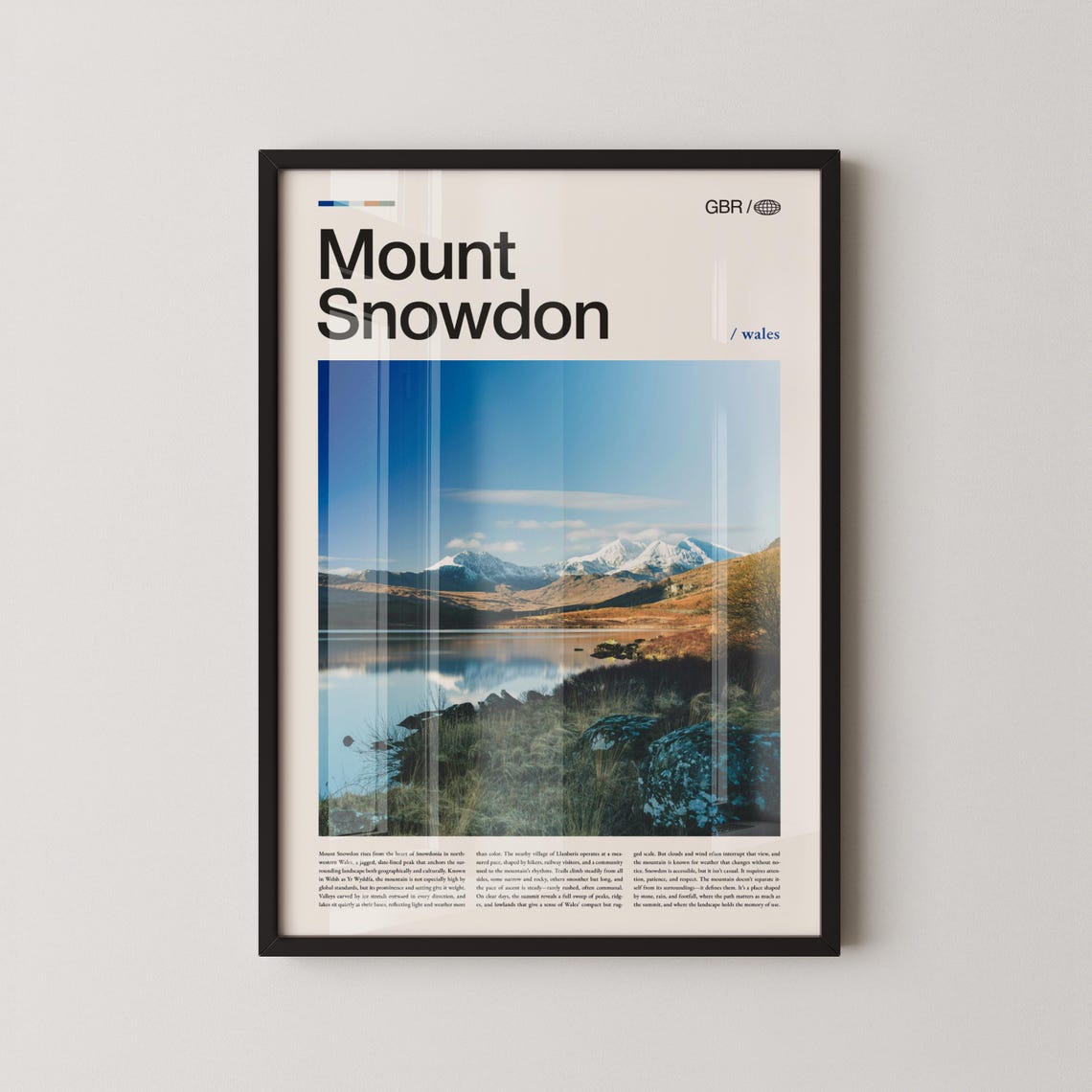Mount Snowdon Wales Snowcapped Peak Lake Reflection Travel Poster