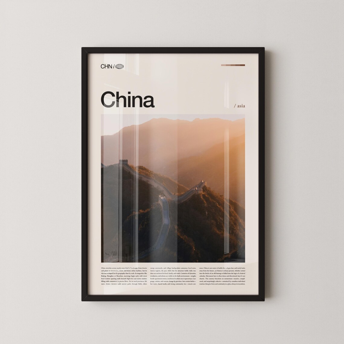 China Great Wall at Sunset Golden Hour Photography Travel Poster