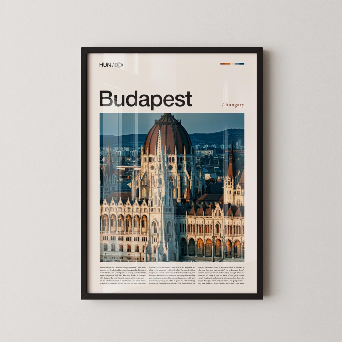 Budapest Hungary Parliament Building Cityscape Travel Poster