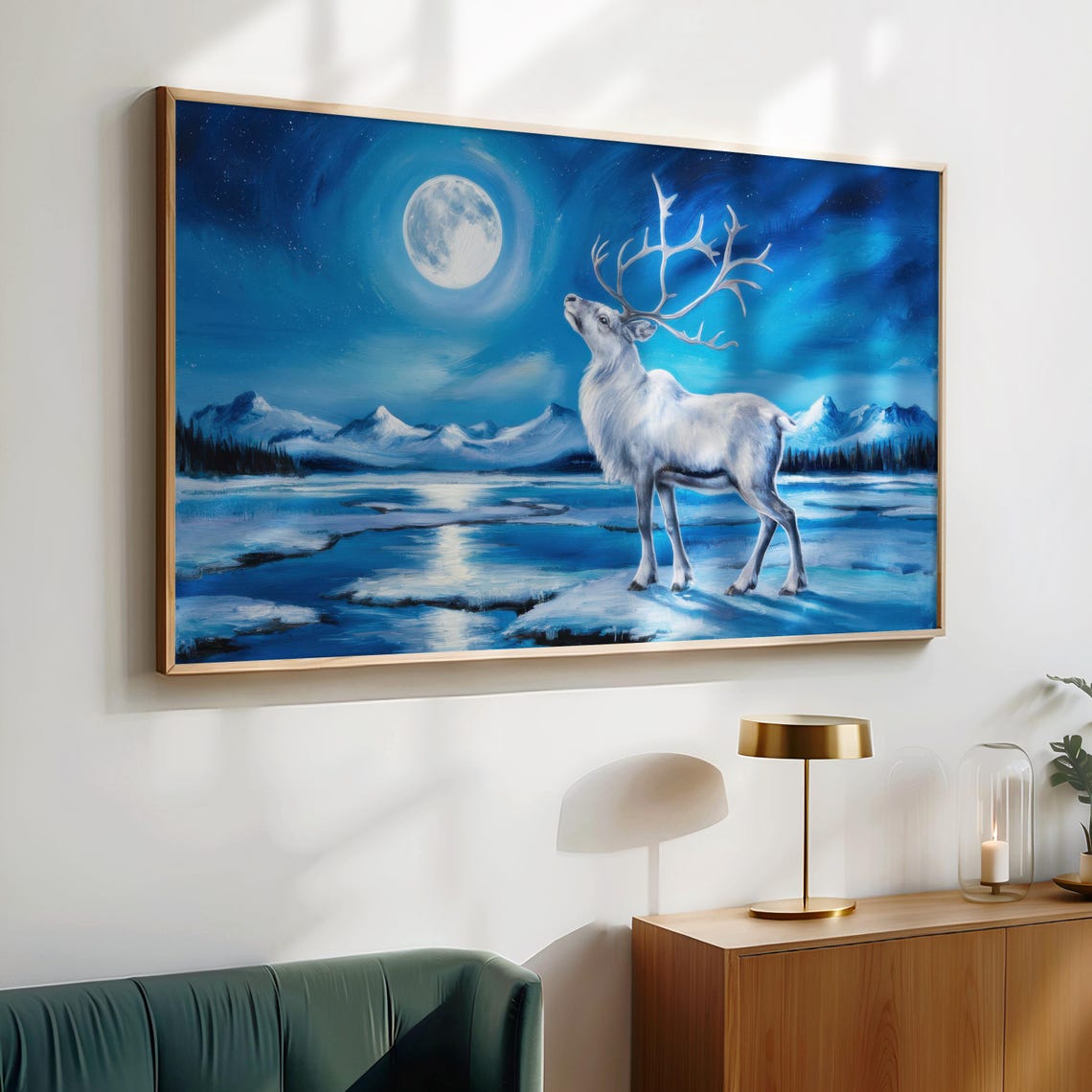 Frame Tv Art Christmas Nordic Winter Landscape Tv Whimsical Reindeer Tv Picture Rustic Blue Xmas Tv Art Festive Holiday Tv Decor - Image 5