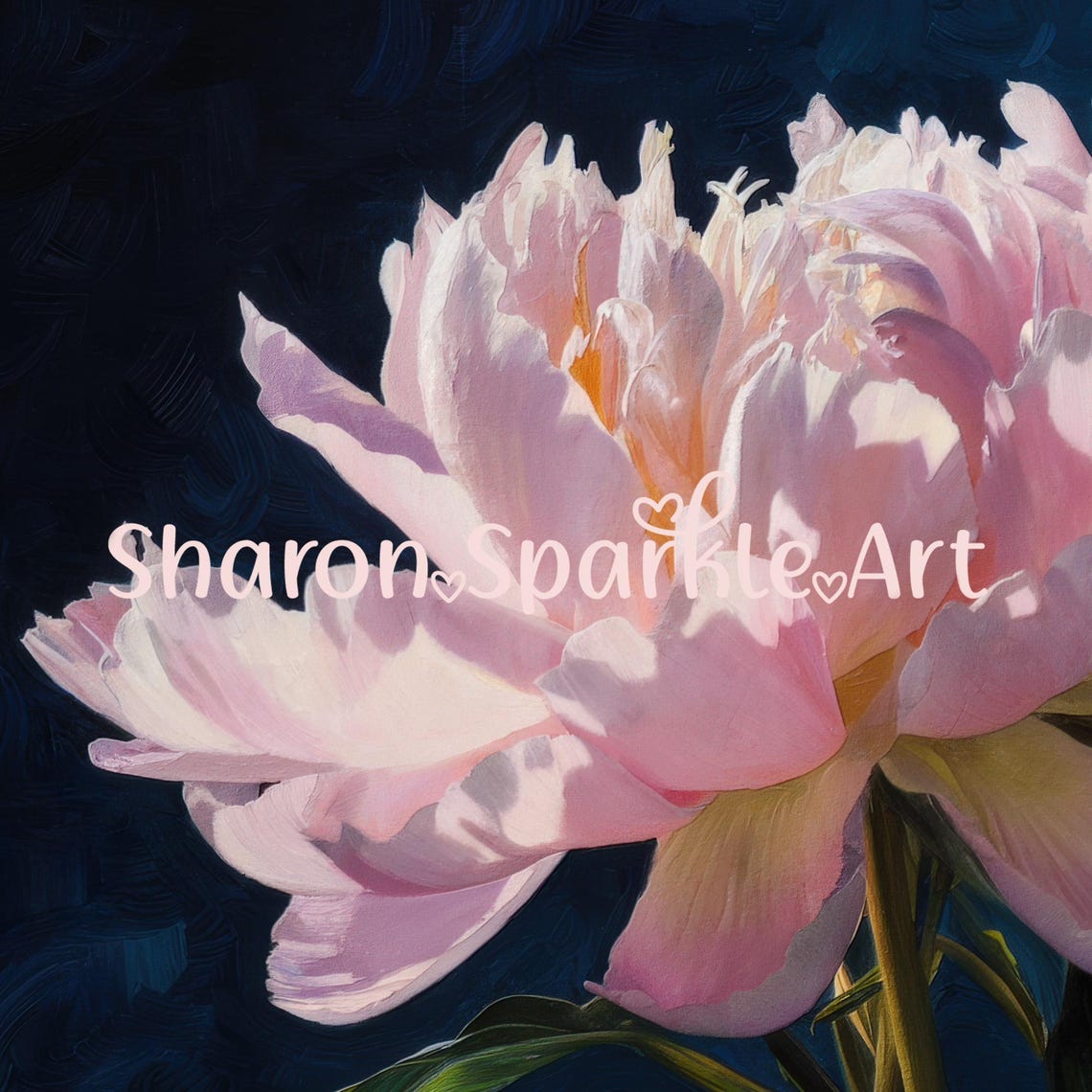 Pink Peony Flower Navy Blue Background Moody Botanical Poster - Image 4