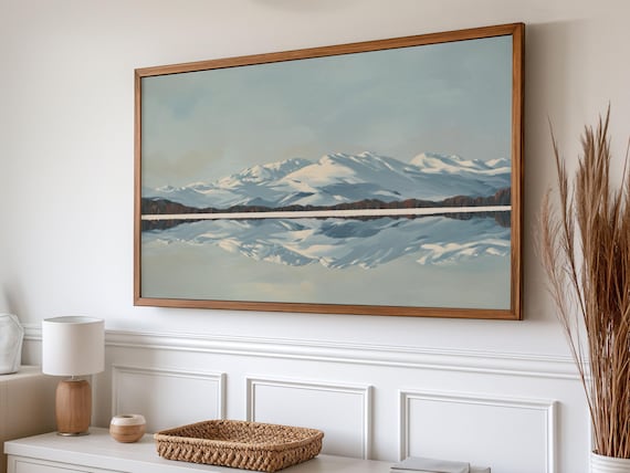Frame Tv Art Winter Neutral Moody Landscape Painting Minimalist Snowy Textured Mountain Artwork Art For Tv Screensaver