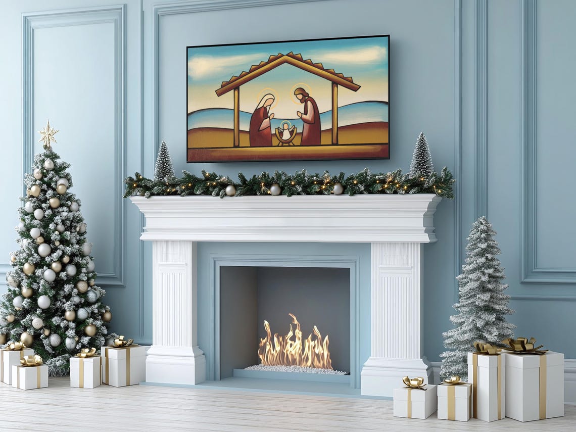 Abstract Minimalist Nativity Holy Family Manger Geometric Art Poster - Image 5