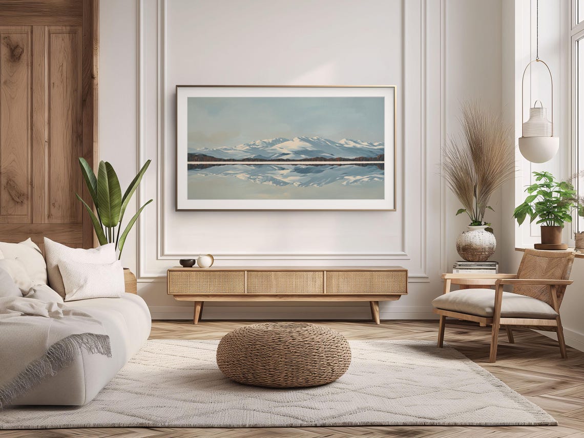 Snowy Mountain Lake Mirror Reflection Minimalist Winter Poster - Image 2