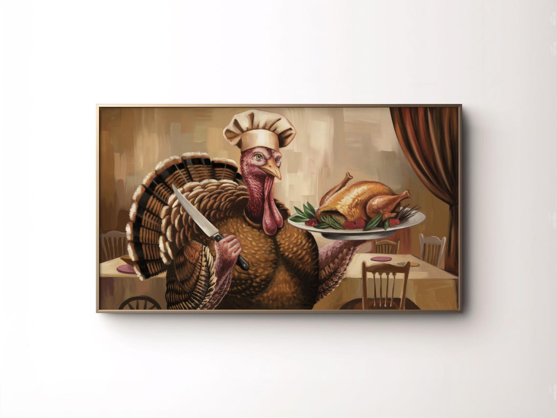 Thanksgiving Turkey Chef Holding Roasted Dinner Humorous Art Poster
