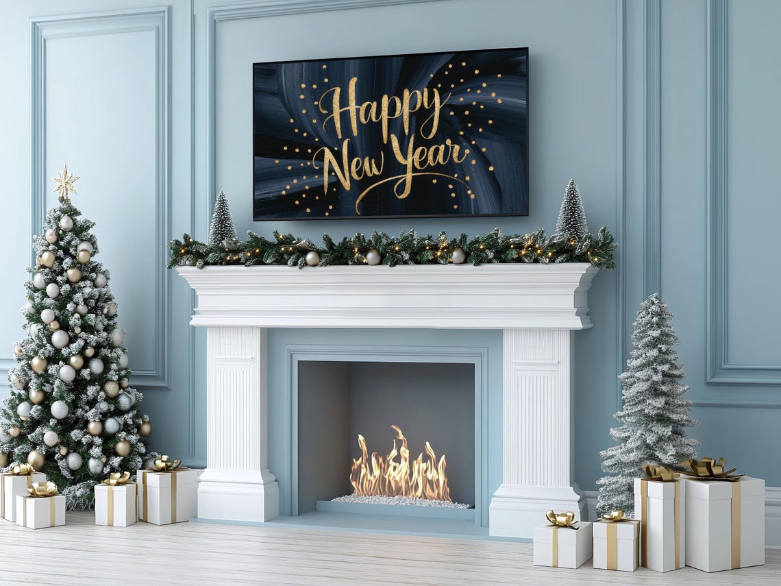 Happy New Year Black Gold Confetti Holiday Party Celebration Art Print - Image 5