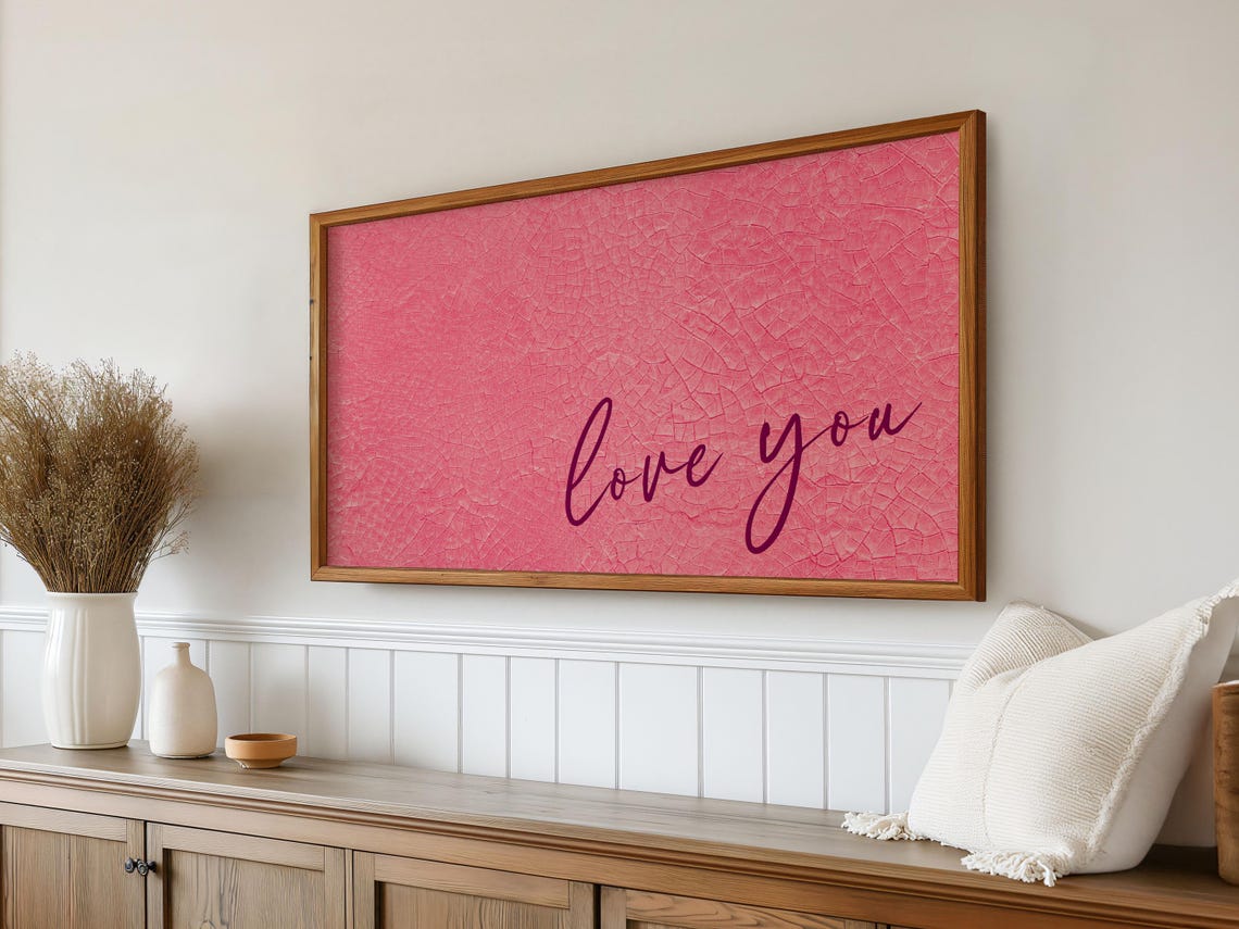 Love You Script Pink Crackled Background Romantic Quote Poster - Image 2