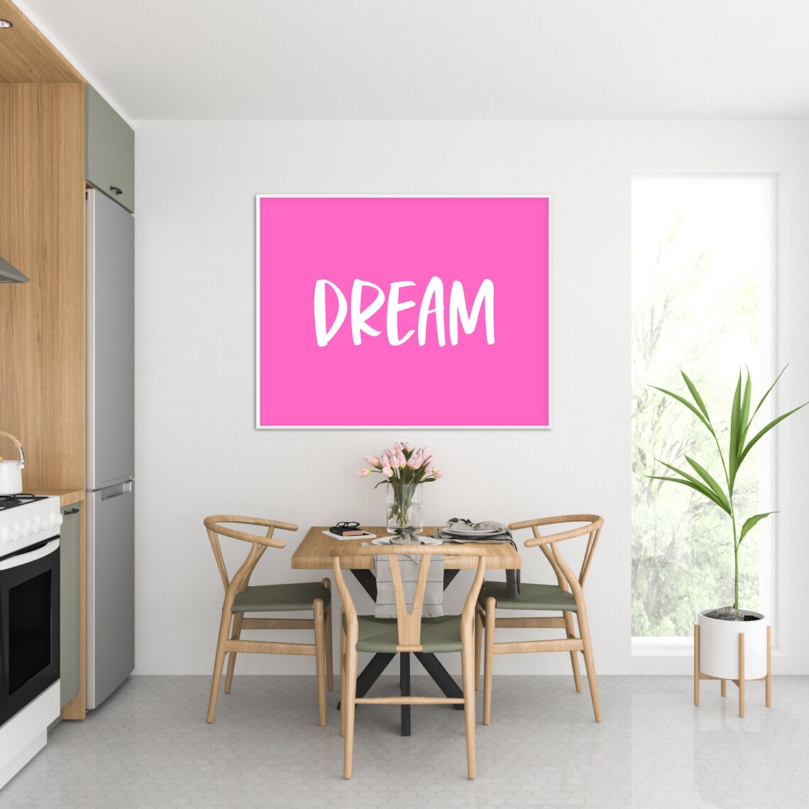 Dream White Script On Hot Pink Bold Minimalist Motivational Wall Poster - Image 3