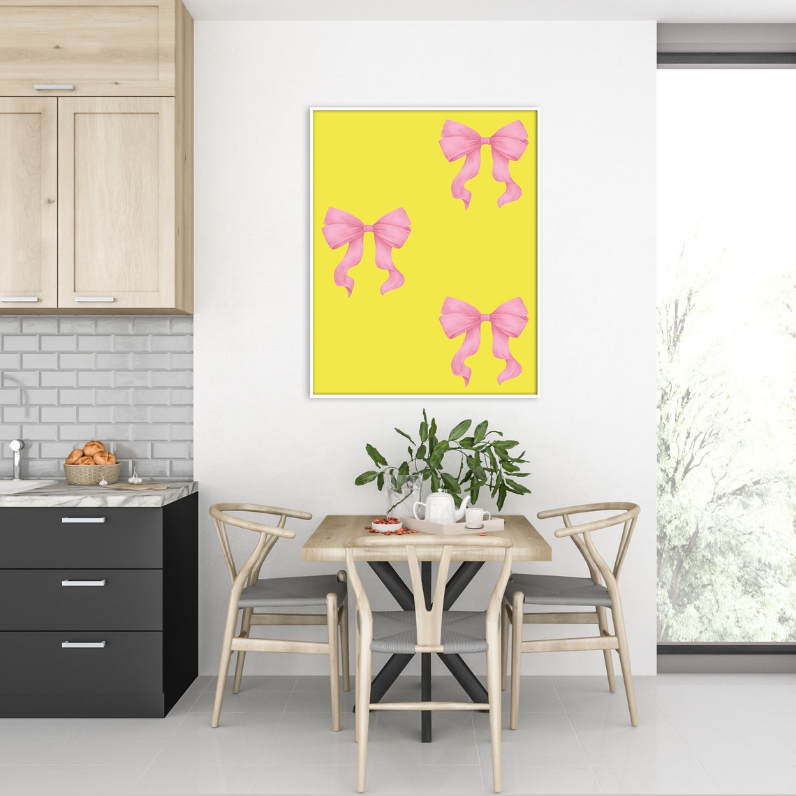 Pink Bows Yellow Coquette Girly Preppy Trendy Wall Art Poster Print - Image 4