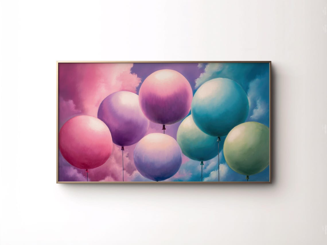 Frame Tv Art Birthday Party Decor Pastel Balloons Painting Baby Shower Frame Art Tv Bday Tv Picture Whimsical Pop Art Tv Screen - Image 5