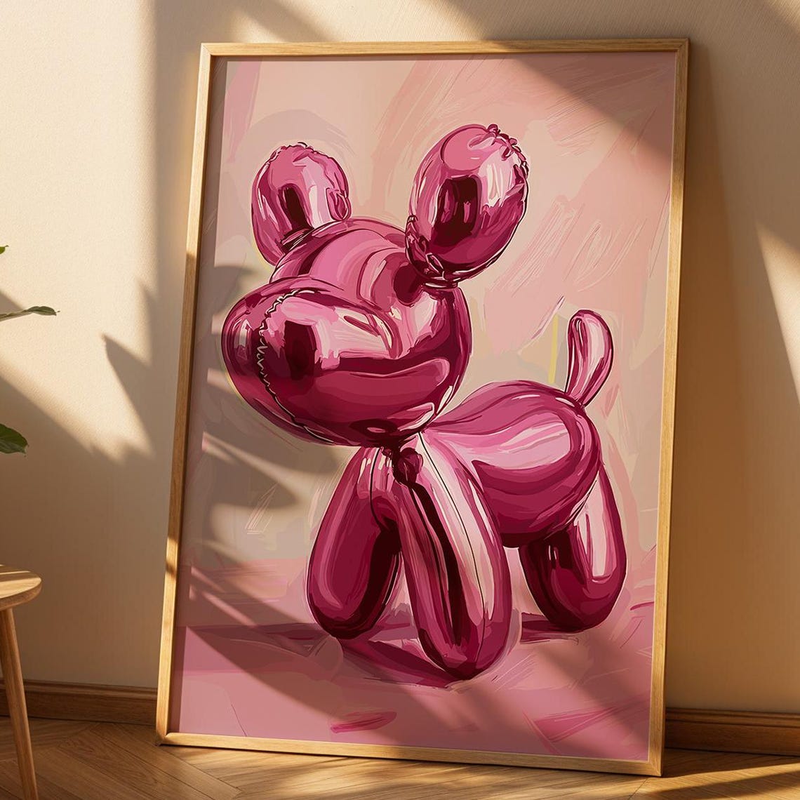 Trendy Pink Balloon Dog Vintage Poster Balloon Puppy Poster Dog Wall Art Retro Painting Bedroom Decor Teens Girl Nursery Wall Decor