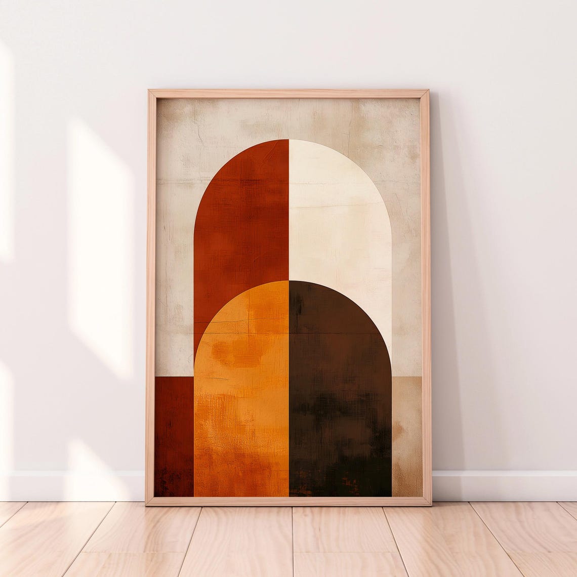 Mid Century Modern Arch Abstract Warm Terracotta Geometric Wall Art