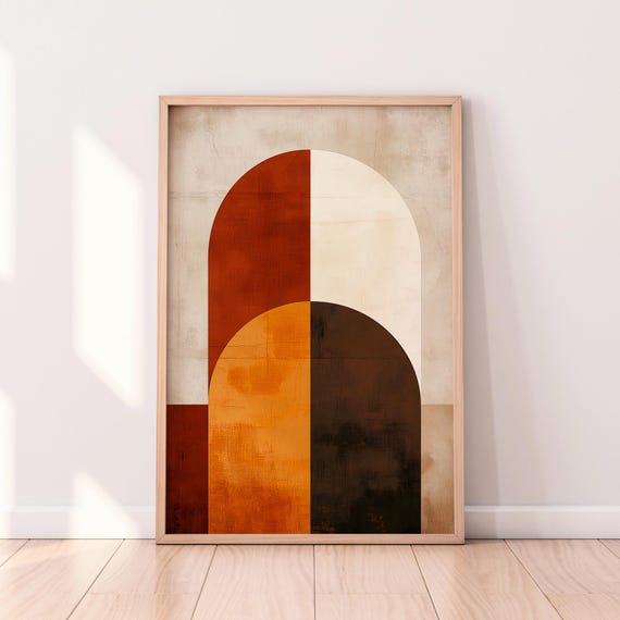 Mid Century Modern Arch Art Abstract Geometric Wall Print Minimalist Warm Tones Textured Boho Decor Retro Architectural