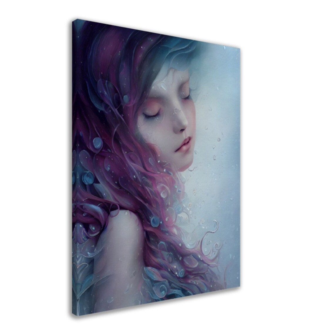 Storm Rain Goddess Portrait Pink Hair Water Nymph Fantasy Art Poster - Image 2