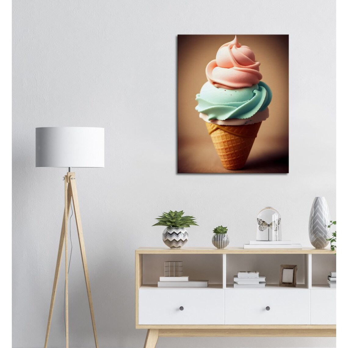 Pastel Pink Mint Ice Cream Cone Sweet Dessert Treat Art Poster - Image 3