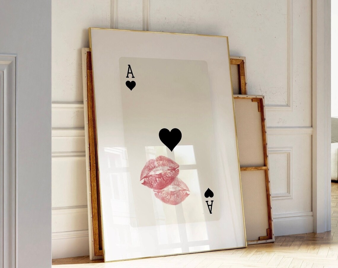 Ace Of Hearts Retro Kiss Lips Art Print