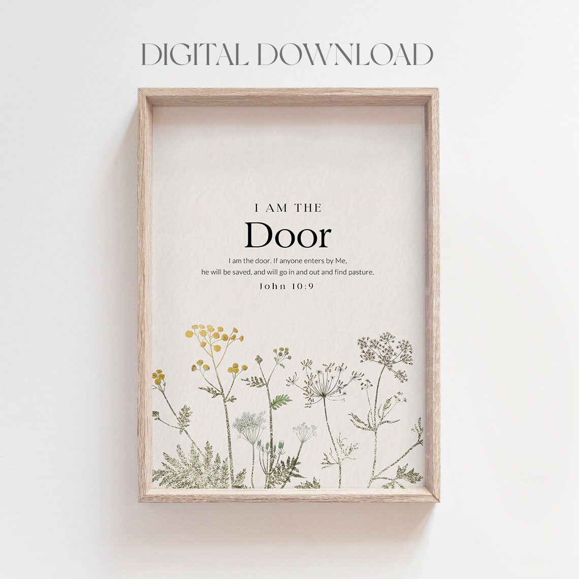John 10:9 I Am The Door Wildflower Botanical Christian Bible Verse Poster - Image 2