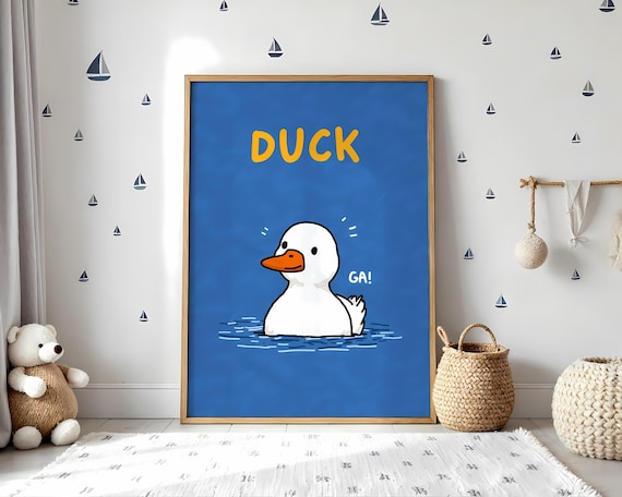 Cute Blue Duck Saying GA Fun Kids Nursery Room Wall Decor Poster