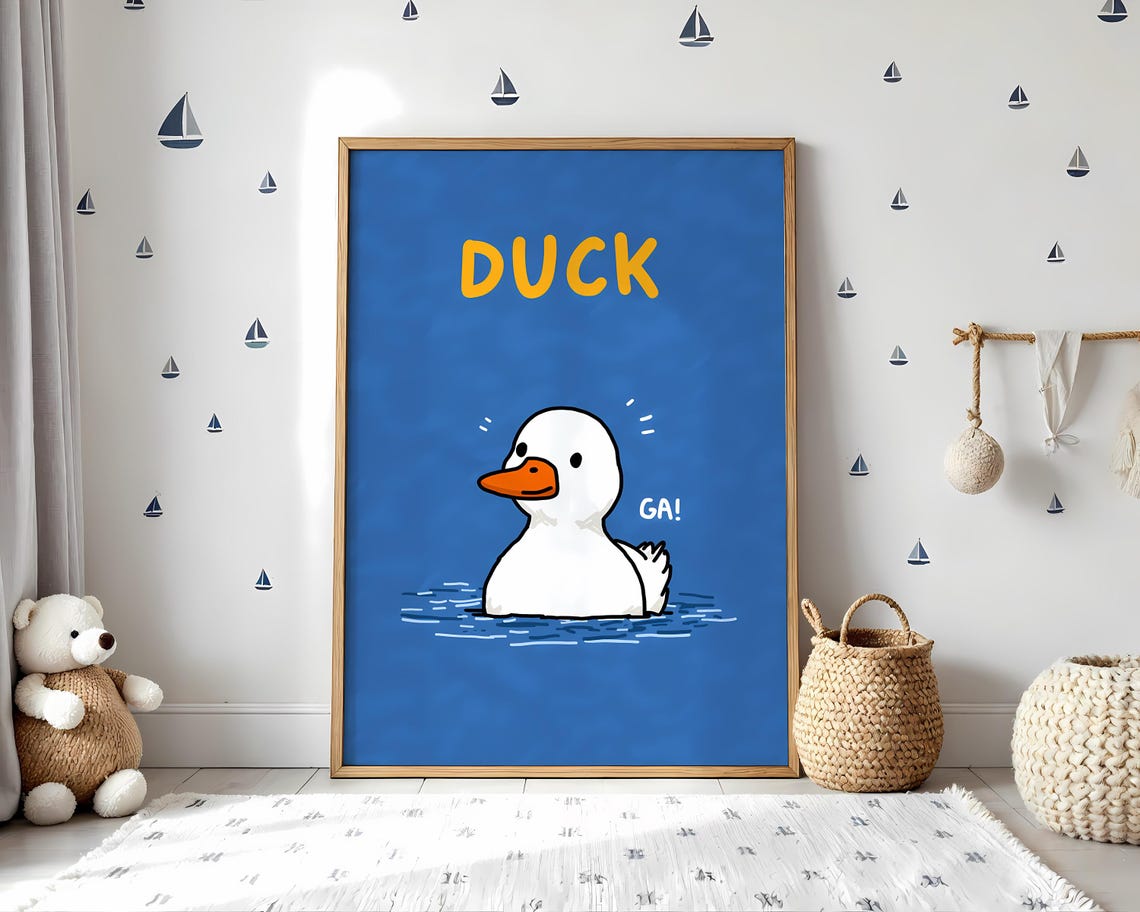Cute Blue Duck Saying GA Fun Kids Nursery Room Wall Decor Poster