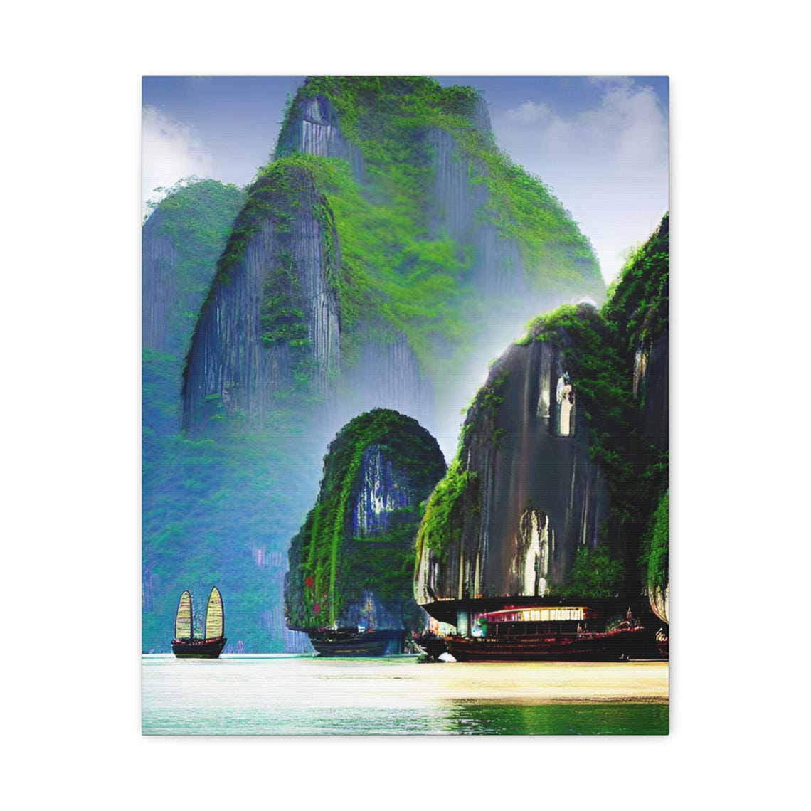 Ha Long Bay Limestone Karsts Junk Boats Emerald Water Asia Poster