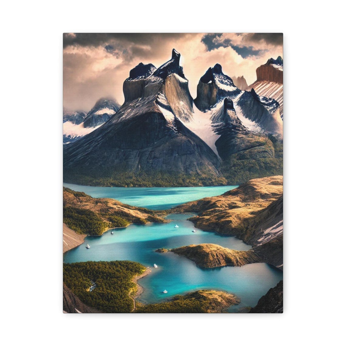 Turquoise Alpine Lake Beneath Snow Capped Peaks Nature Poster