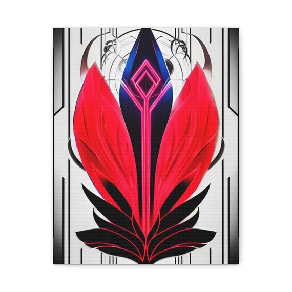 Neon Red Blue Abstract Floral Symmetric Modern Digital Art Poster
