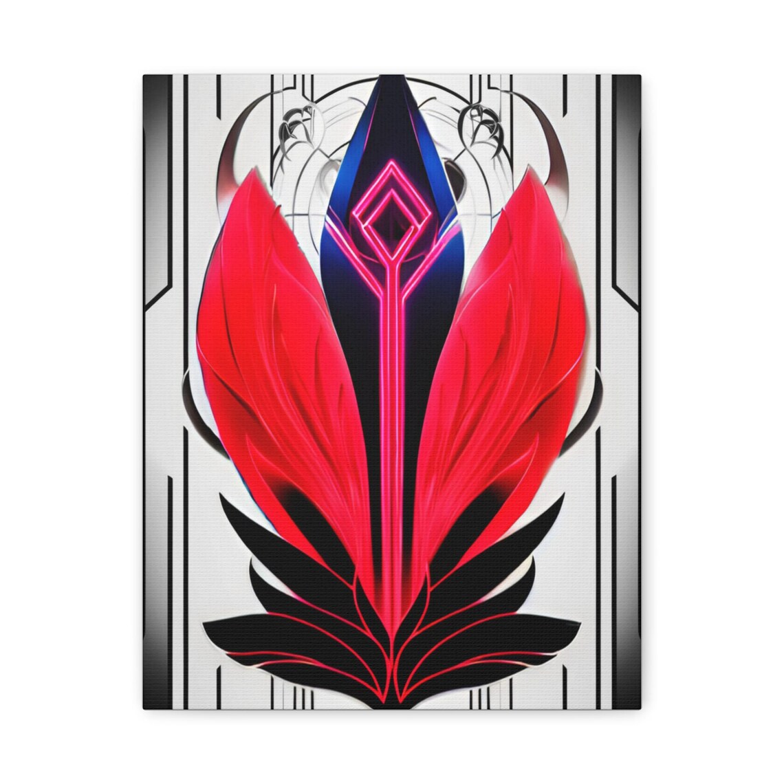 Neon Red Blue Abstract Floral Symmetric Modern Digital Art Poster