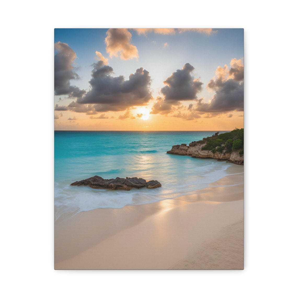 Beach Sunset Golden Light Turquoise Sea White Sand Seascape Poster