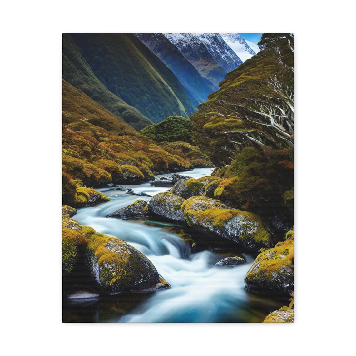 Mountain River Long Exposure Mossy Rocks Wild Scenic Valley Poster