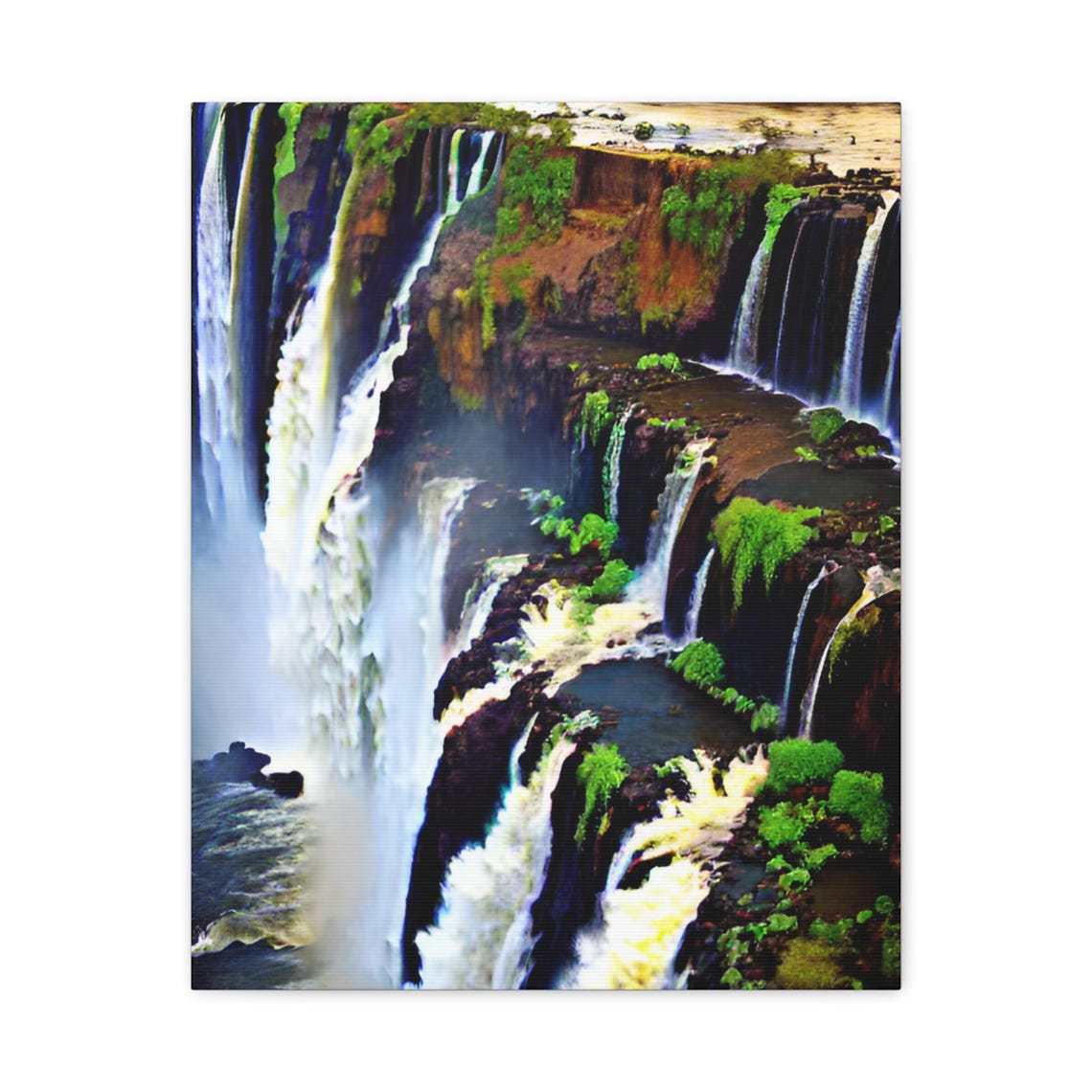 Multi Tiered Jungle Waterfall Cascading Cliffs Green Moss Poster