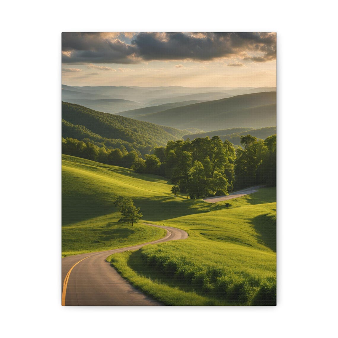 Winding Country Road Through Green Hills At Golden Hour Poster