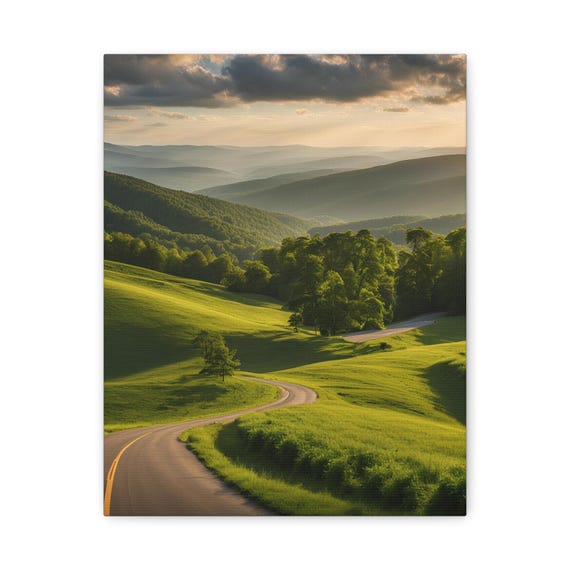 Mountain Road Canvas Print Green Landscape Wall Art