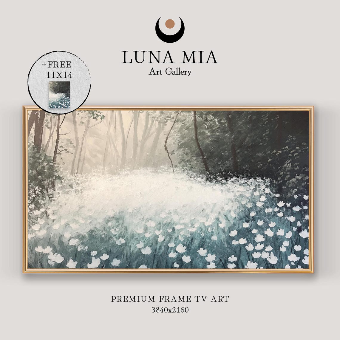 White Flower Field In A Misty Forest Clearing Serene Nature Poster
