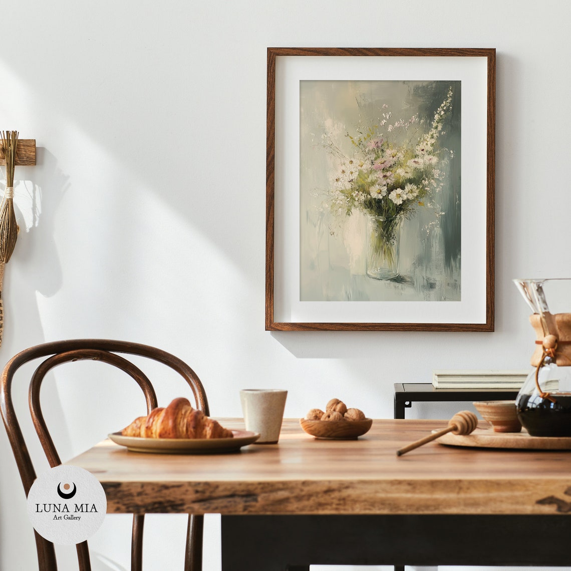 Soft Loose Wildflowers in Clear Glass Vase Muted Sage Art Poster - Image 4