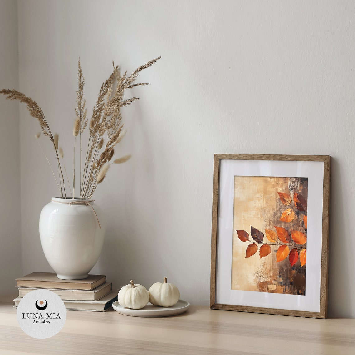 Orange Autumn Leaves Branch Textured Gold Oil Painting Art Poster - Image 5