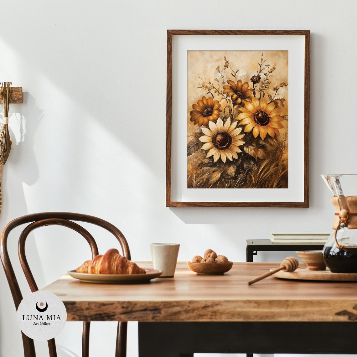 Golden Sunflowers In Warm Rustic Brown Tones Oil Painting Poster - Image 4