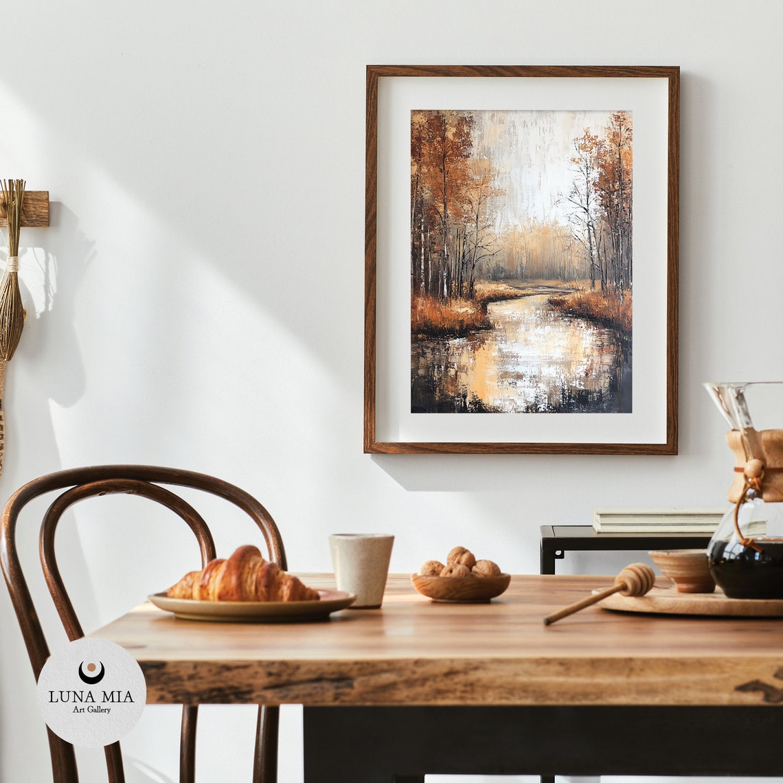 Golden Autumn Forest Stream Sunlit Trees Oil Painting Art Poster - Image 4
