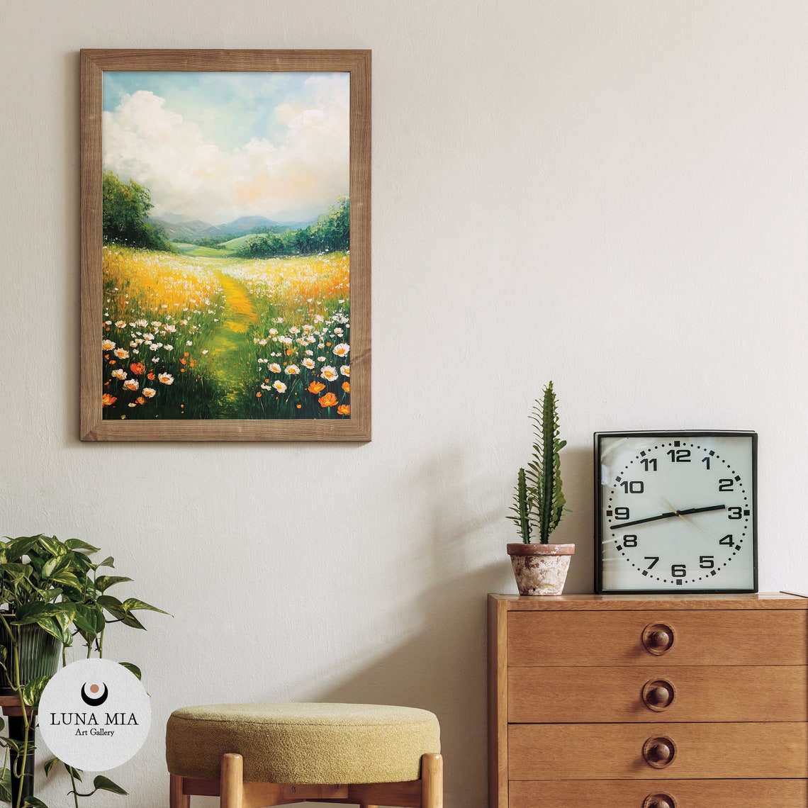Wildflower Field Path Daisies Poppies Sunny Meadow Oil Poster - Image 3