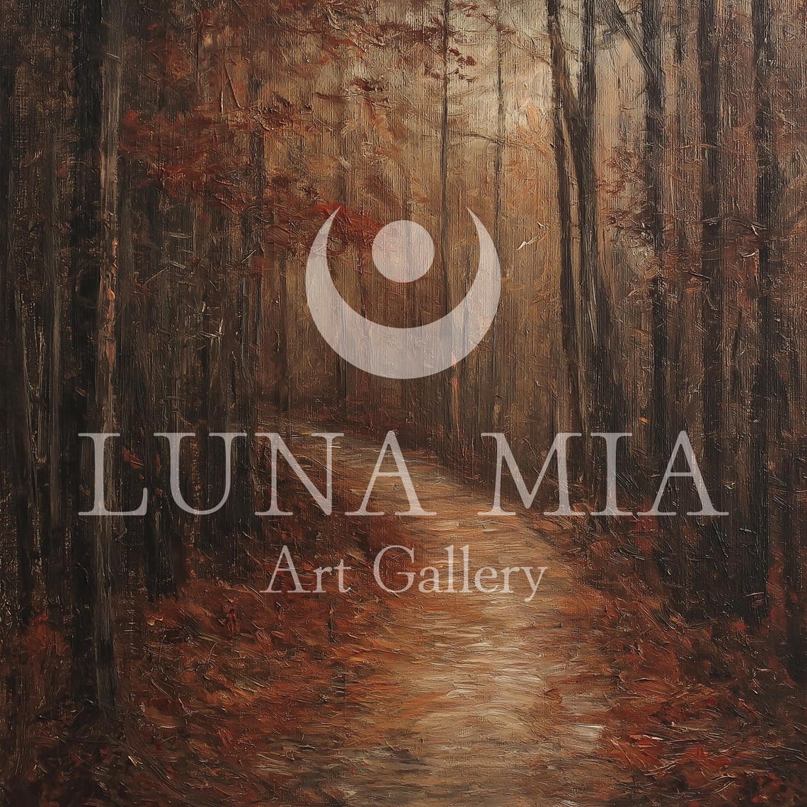 Moody Dark Autumn Forest Path Falling Leaves Oil Painting Poster - Image 5