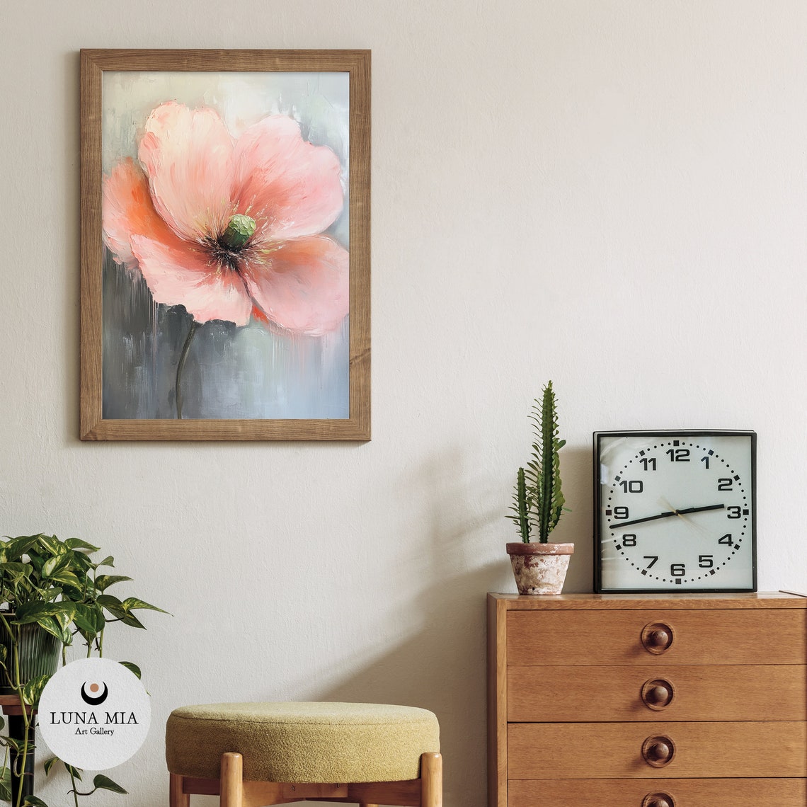 Pink Poppy Bloom Dark Gray Background Oil Painting Style Poster - Image 3