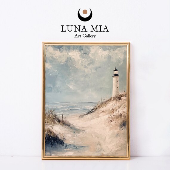 Lighthouse Sandy Dune Beach Coastal Impressionist Oil Art Poster