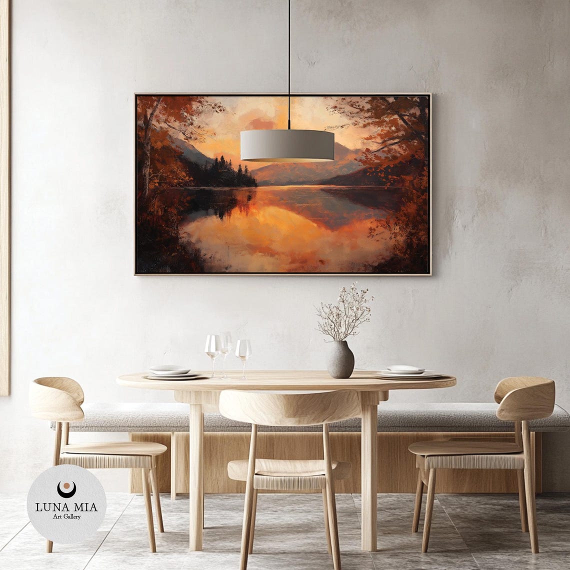 Fiery Autumn Sunset Over A Still Lake With Mountain Reflection Poster - Image 3