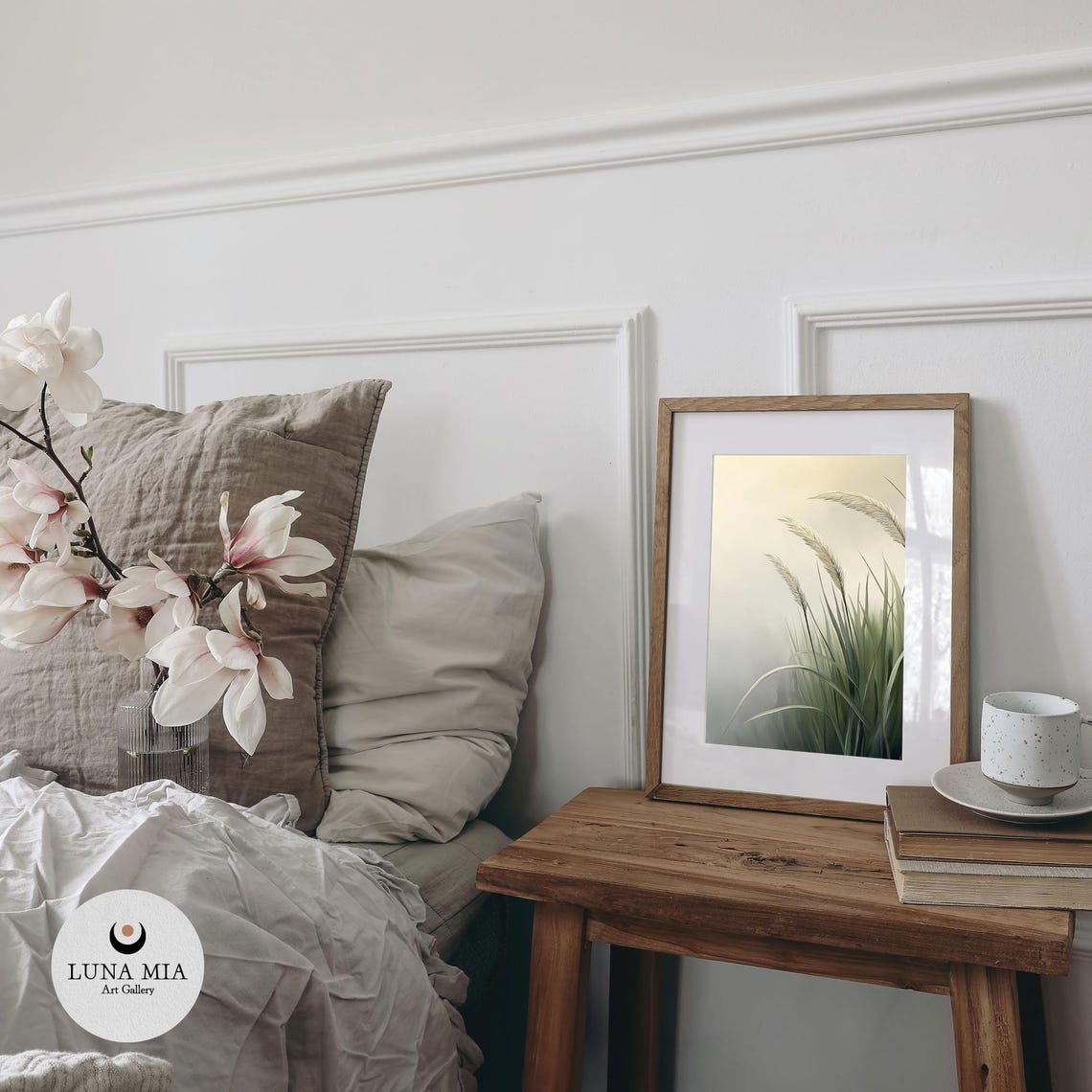Elegant Pampas Grass Plumes In Soft Green Gray Muted Tones Poster - Image 2