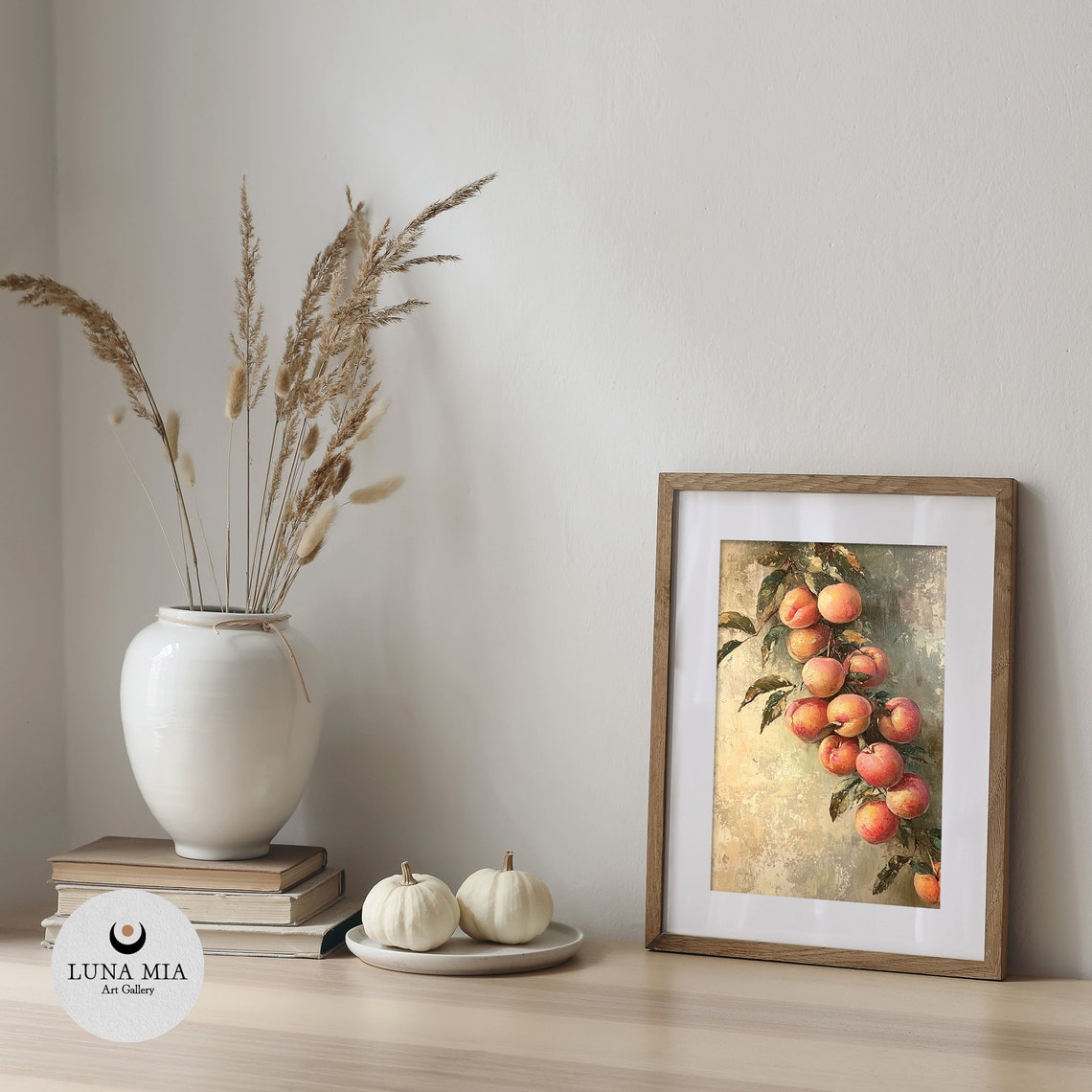 Juicy Ripe Peaches Hanging on Branch Vintage Still Life Art Poster - Image 5