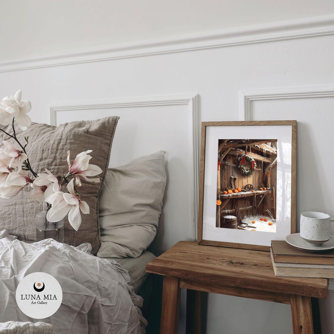 Rustic Christmas Barn Wreath With Dried Oranges Oil Painting Poster - Image 2