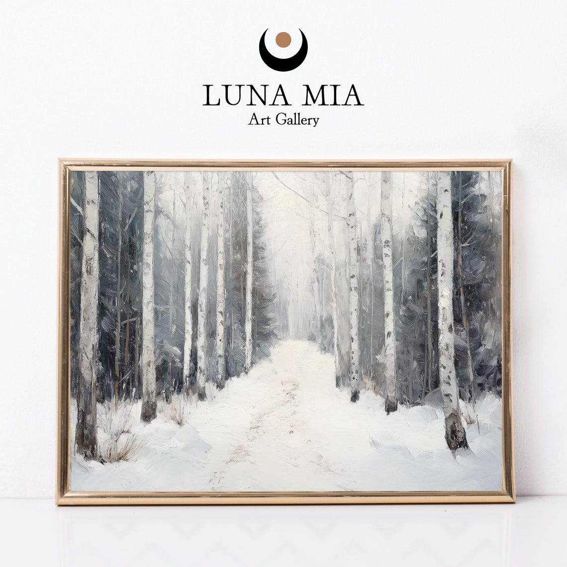 Snowy Birch Alley Black and White Winter Forest Landscape Poster