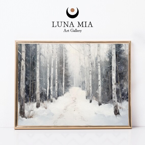 Snowy Birch Alley Black and White Winter Forest Landscape Poster