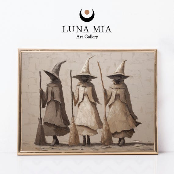 Three Witches Halloween Print Spooky Rustic Wall Art