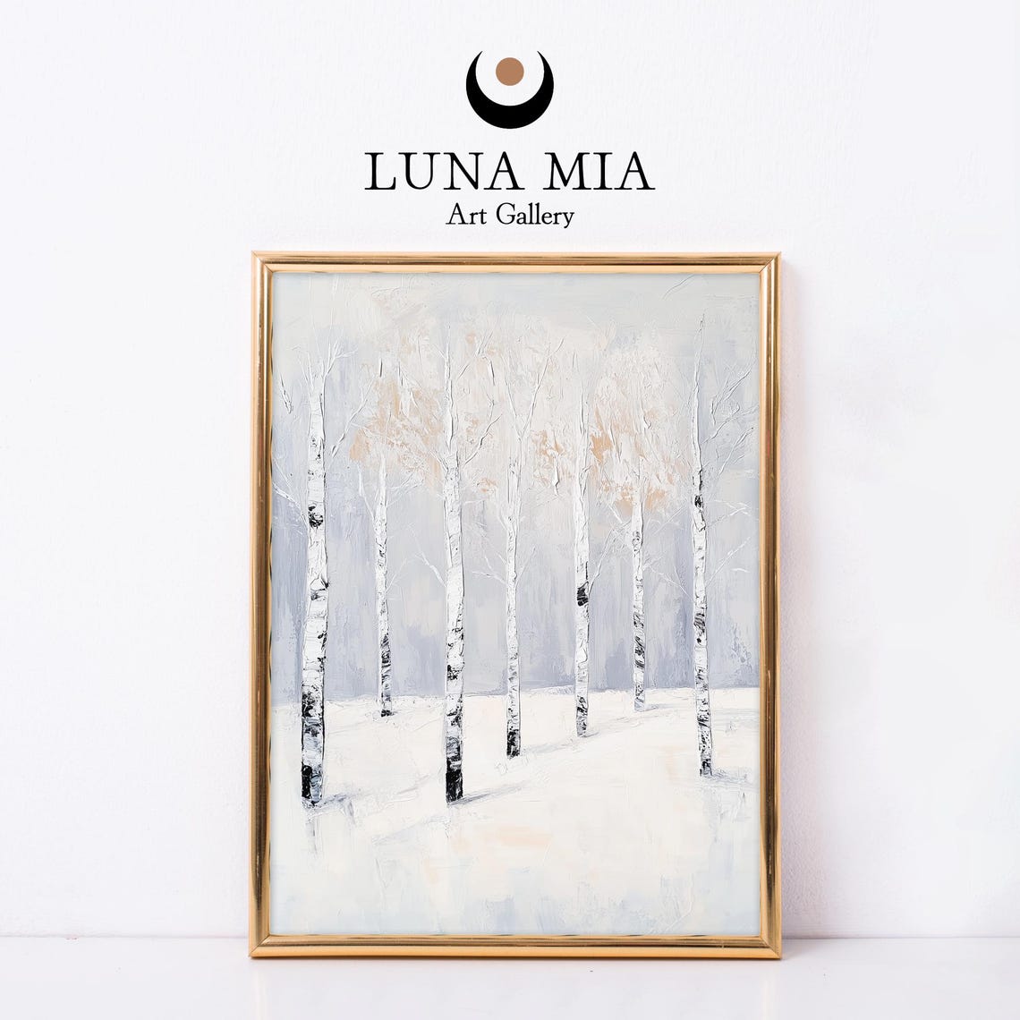 White Birch Trees Winter Snow Minimalist Forest Painting Poster