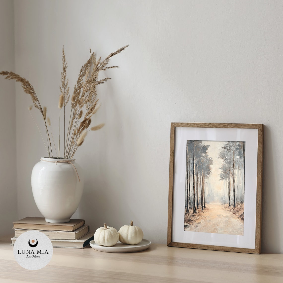 Calm Minimalist Misty Forest Path in Neutral Tones Art Poster - Image 5